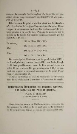 Démonstration élementaire des formules relatives a la sommation des piles de Boulets.