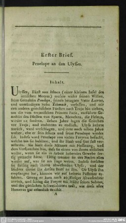 Erster Brief. Penelope an den Ulysses