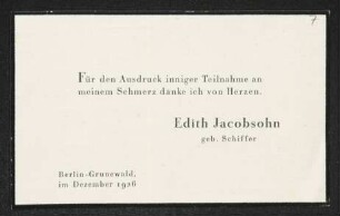 Brief von Edith Jacobsohn an Gerhart Hauptmann