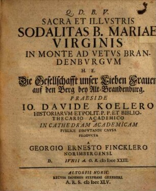 Sacra et illustris sodalitas B. Mariae Virginis in Monte ad Vetus Brandenburgum