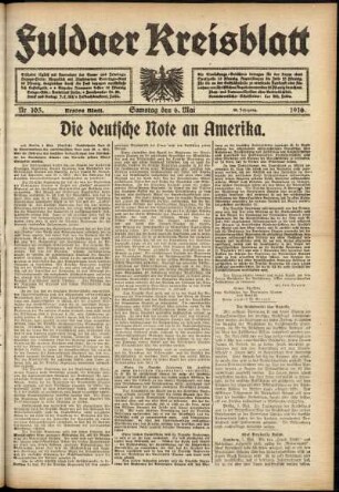 Erste Ausgabe vom Samstag, den 06. Mai 1916.