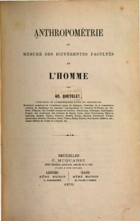 Anthropométrie ou mesure des différentes facultés de l'homme