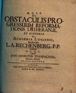 De obstaculis progressuum reformationis Lutheranae