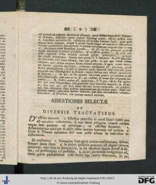 Assertiones Selectae Ex Diversis Tractatibus.