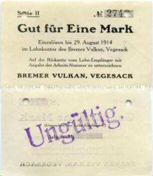 Vegesack, Bremer Vulkan, 1 Mark