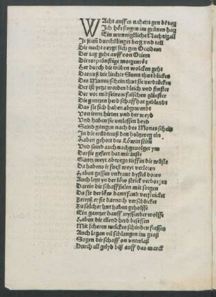 Wacht auff es nahent gen dem tag Ich hör singen im grünen hag Ein wunnigkliche Nachtigall ...