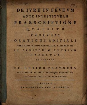 De Ivre In Fevdvm Ante Investitvram Praescriptione Qvaesito