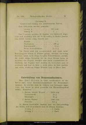 Entwicklung von Momentaufnahmen
