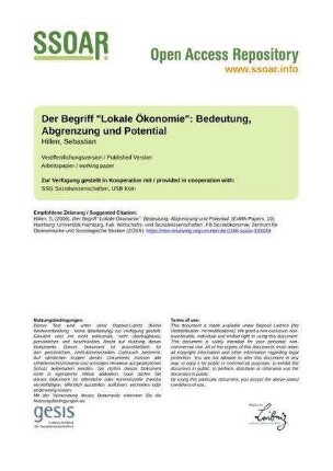 Der Begriff "Lokale Ökonomie": Bedeutung, Abgrenzung und Potential