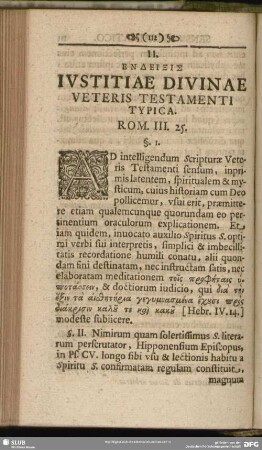 II. Endeixis Iustitiae Divinae Veteris Testamenti Typica. Rom. III. 25