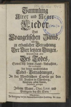 Sammlung Alter und Neuer Lieder Des Evangelischen Zions, [...]
