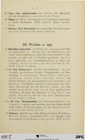 III. Waffen u. dgl. (Nr. 61-128)