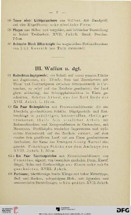III. Waffen u. dgl. (Nr. 61-128)