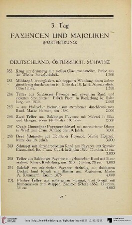 3. Tag: Fayencen und Majoliken (Fortsetzung) (Nr. 282-445)