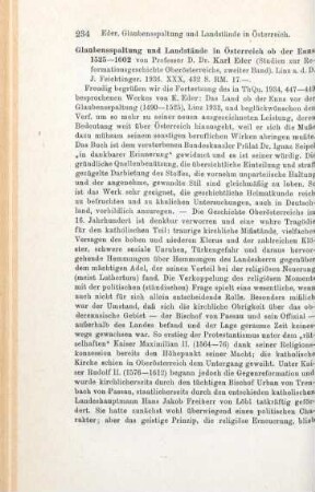 234-235 [Rezension] Eder, Karl, Glaubensspaltung und Landstaende in Oesterreich ob der Enns 1525-1602