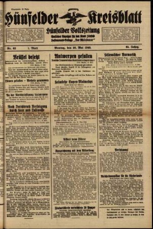 Erste Ausgabe vom Montag, den 20. Mai 1940.