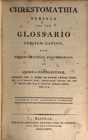 Chrestomathia Syriaca : una cum glossario Syriaco-Latino. 2, Glossarium continens
