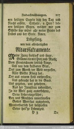 Lobgesang von dem allerheiligsten Altarssakramente