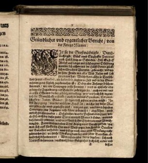 Gründlicher vnd eygentlicher Bericht/ von der Kriegs Manier