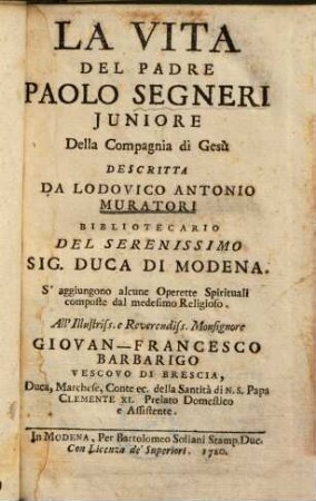 La vita del Padre Paolo Segneri Juniore, della Compagnia di Gesù