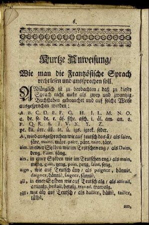 Kurze Anweisung / Wie man die Französische Sprach recht lesen und aussprechen soll.