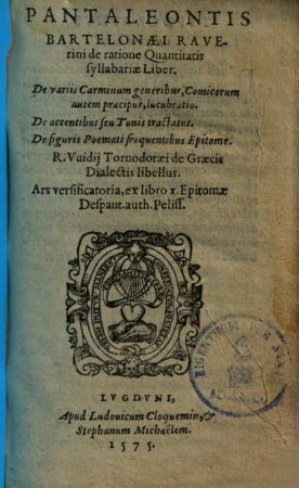 Pantaleontis Bartelonaei Raverini De ratione Quantitatis Syllabario liber