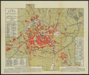 Plan von Zittau , 1: 10 000, Lithographie, 1898 : Plan von Zittau / nach Plänen des Stadtbauamtes. Bearb. von R. Müller. - 1898/99. - 1:10 000. - Zittau :Haupt u. Schwager, 1898. - 1 Kt. : Lithogr. ; 38 x 28 cm