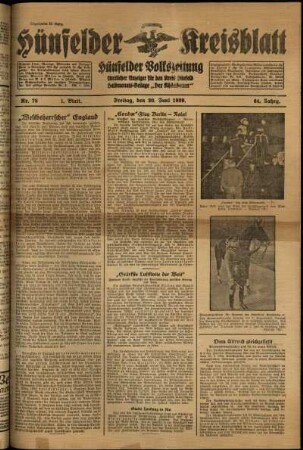 Erste Ausgabe vom Freitag, den 30. Juni 1939.