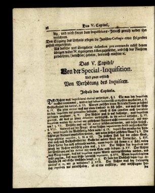 Das V. Capitel/ Von der Special-Inquisition. Und zwar erstlich Von Verhörung des Inquisiten.