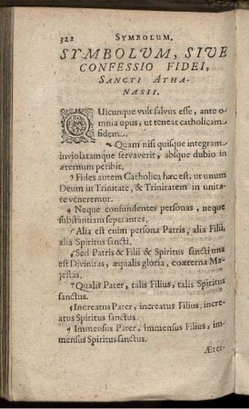 Symbolum, Sive Confessio Fidei, Sancti Athanasii