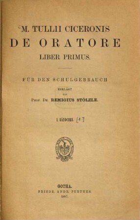 M. Tullii Ciceronis de oratore liber primus. 1[,1], [Text]