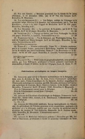 Bibliographie de la Belgique : ou catalogue général de l'imprimerie et de la librairie belges, 1865 = Jg. 28