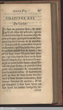 Chap. XXI. Du Cocher