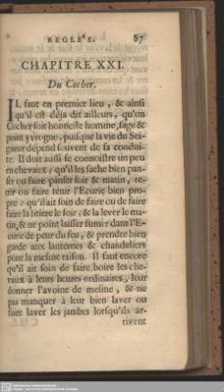 Chap. XXI. Du Cocher