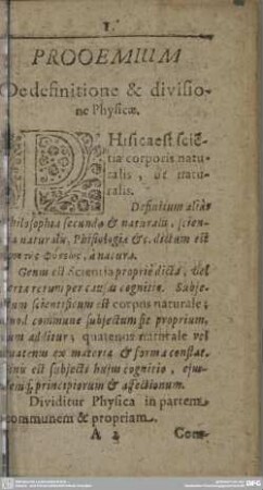 PROOEMIUM de definitione & divisione Physicae.