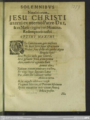 Solemnibus Natalitiorum Jesu Christi aeterni ex aeterno Patre Dei ... / Simon Dachius