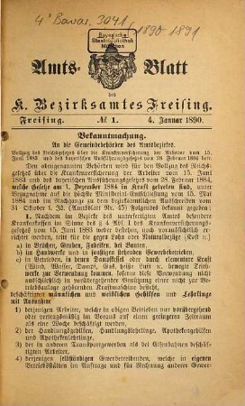 Amts-Blatt des Bezirksamtes Freising. 1890