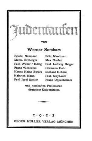 Judentaufen / von Werner Sombart ...