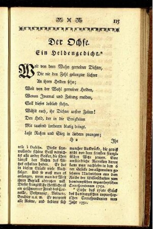 Der Ochse, ein Heldengedicht.