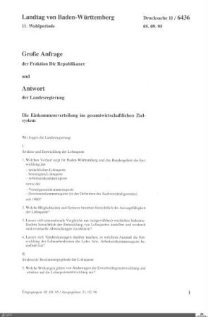 Anfrage der Republikaner: Einkommensverteilung