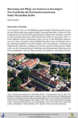 Betreuung und Pflege von Senioren in Kenzingen. Zur Geschichte des Kreisseniorenzentrums Sankt Maximilian Kolbe