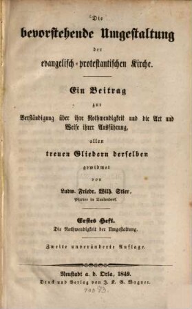 Die bevorstehende Umgestaltung der evangelisch-protestantischen Kirche, 1