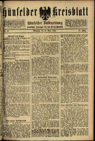 Ausgabe vom Mittwoch, den 26. April 1922.