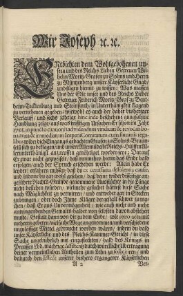 Wir Joseph [et]c. [et]c.