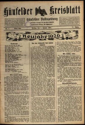 Erste Ausgabe vom Freitag, den 01. Januar 1926.