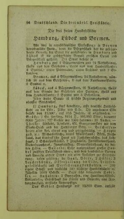 Die drei freien Handelsstaedte Hamburg, Luebeck und Bremen