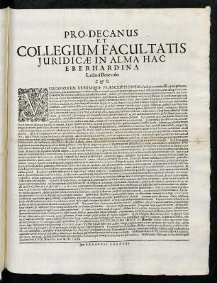 Pro-Decanus Et Collegium Facultatis Juridicae In Alma Hac Eberhardina Lectori Benevolo S. & O.