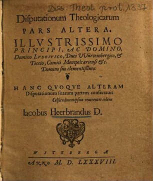 Disputationum Theologicarum Pars Altera