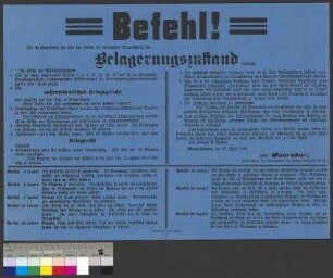 Anordnungen des General Maercker zum verhängten Belagerungszustand für das Gebiet des Freistaates Braunschweig