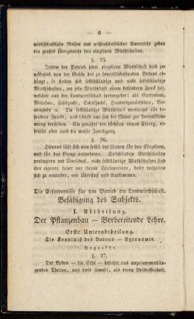 I. Abtheilung. Der Pflanzenbau - Vorbereitende Lehre.